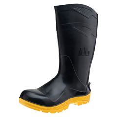 BOTA PVC VULCAFLEX SEM FORRO INTERNO COM CABEDAL EM CABEDAL SEM COURO / NUMERO 39 PRETO E AMARELO